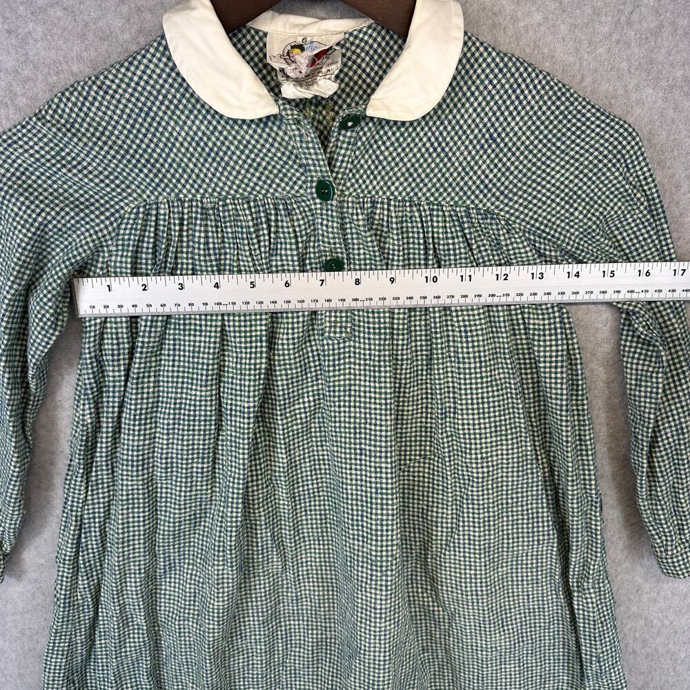 Vintage Fiorucci Dress Childrens Girl Size 6 Green Checkered Button Front A-Line - Picture 11 of 15
